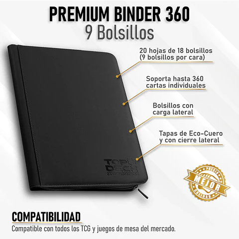 Carpeta Top Deck Premium Binder Negra 9 Bolsillos (360)