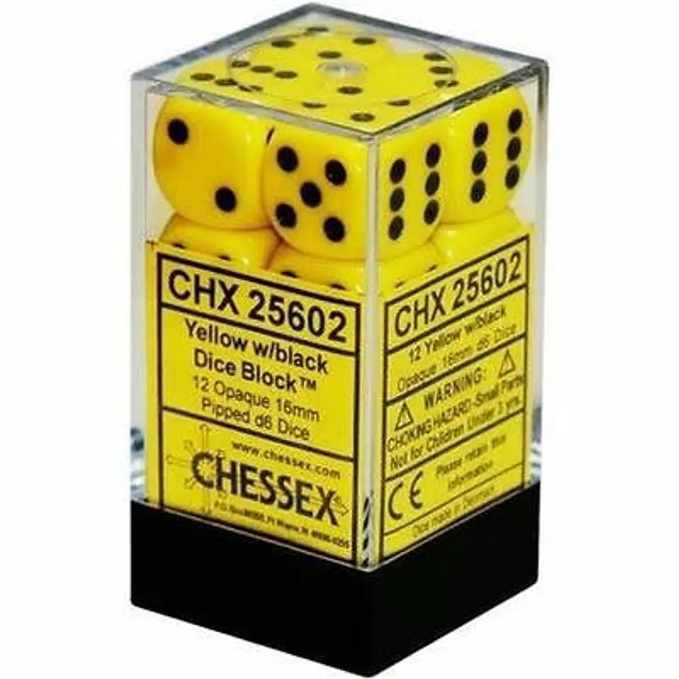 Set de 12 dados (6 lados) Opaque Amarillo-Negro 1