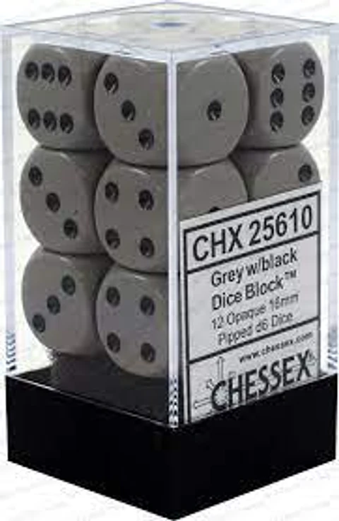 Set de 12 dados (6 lados) Opaque Gris-Negro