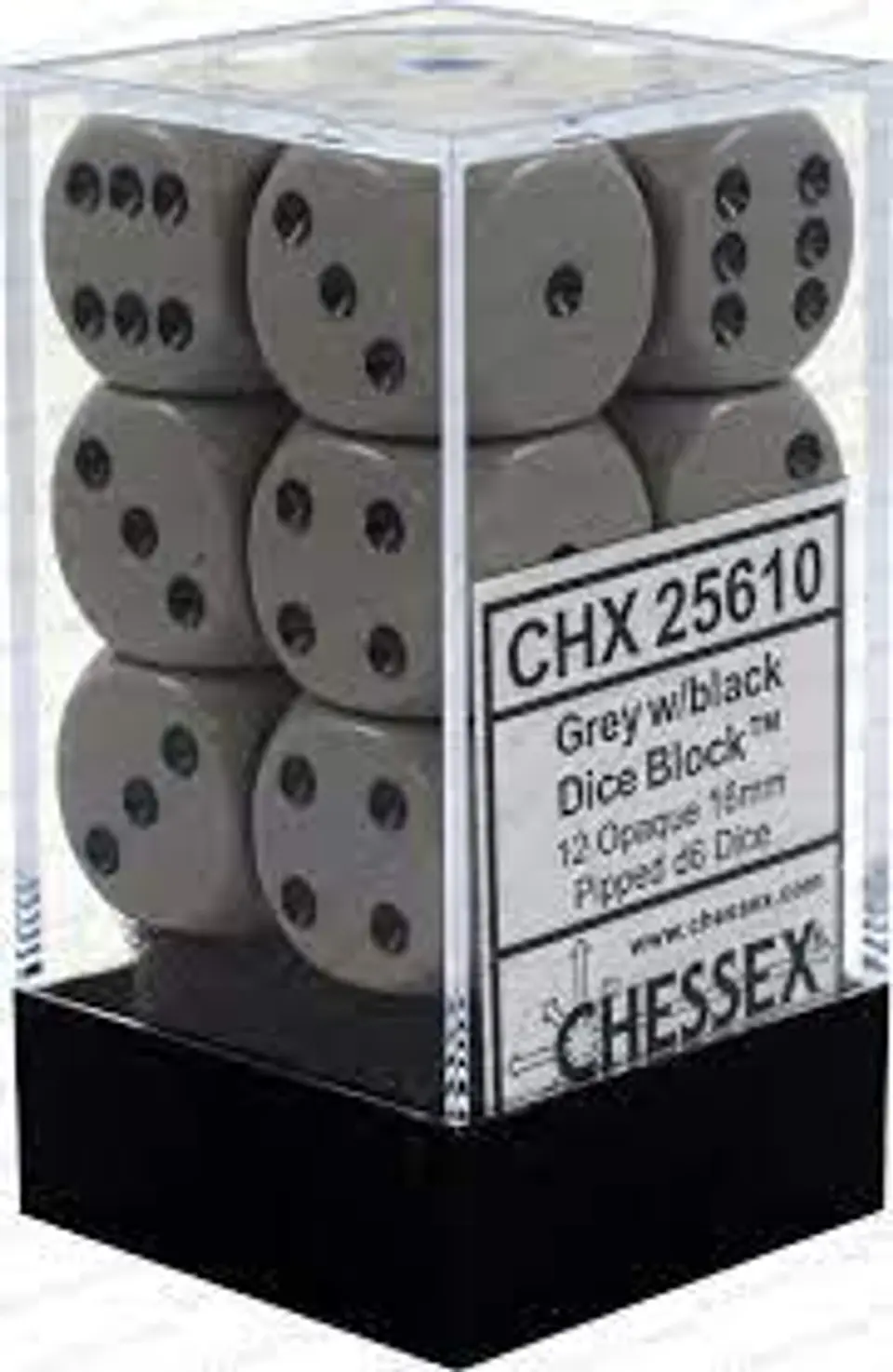 Set de 12 dados (6 lados) Opaque Gris-Negro 1