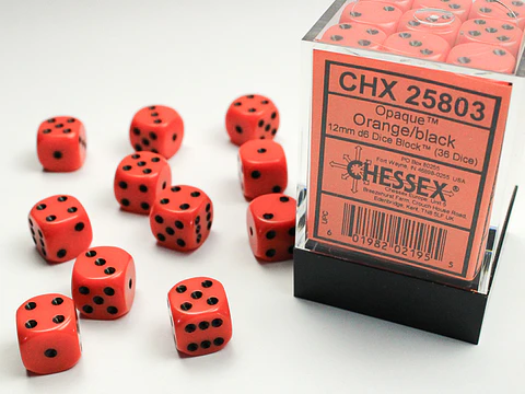 Set de 36 dados de 12mm (6 lados) Opaque Naranjo-Negro