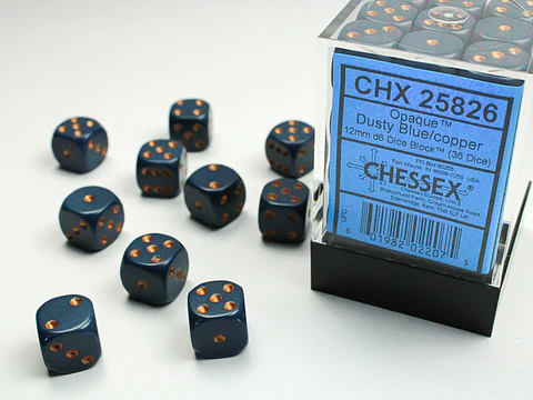 Set de 36 dados de 12mm (6 lados) Opaque Azul Oscuro-Dorado