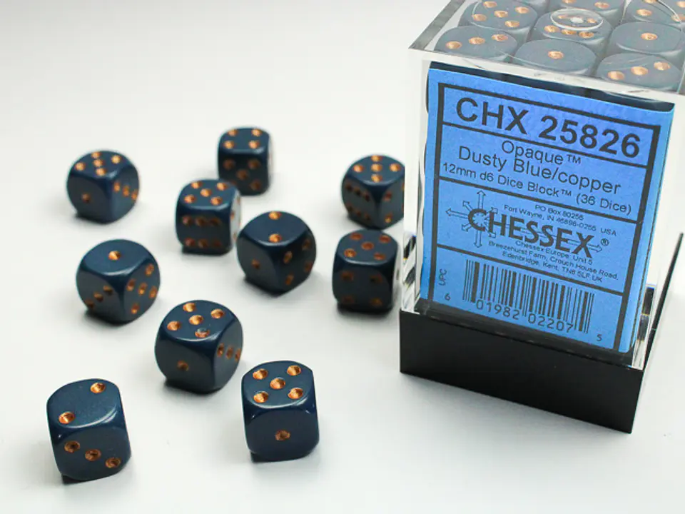 Set de 36 dados de 12mm (6 lados) Opaque Azul Oscuro-Dorado 1