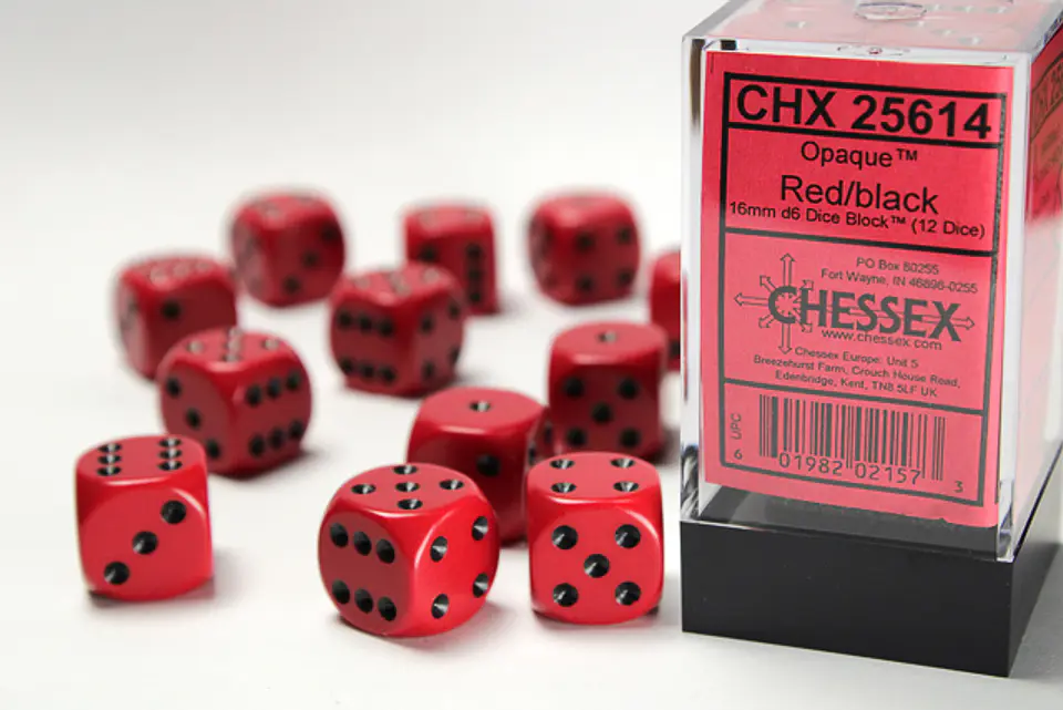 Set de 12 dados (6 lados) Opaque Rojo-Negro 1