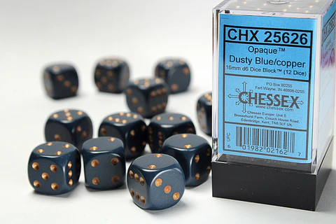 Set de 12 dados (6 lados) Opaque Azul Oscuro-Cobre