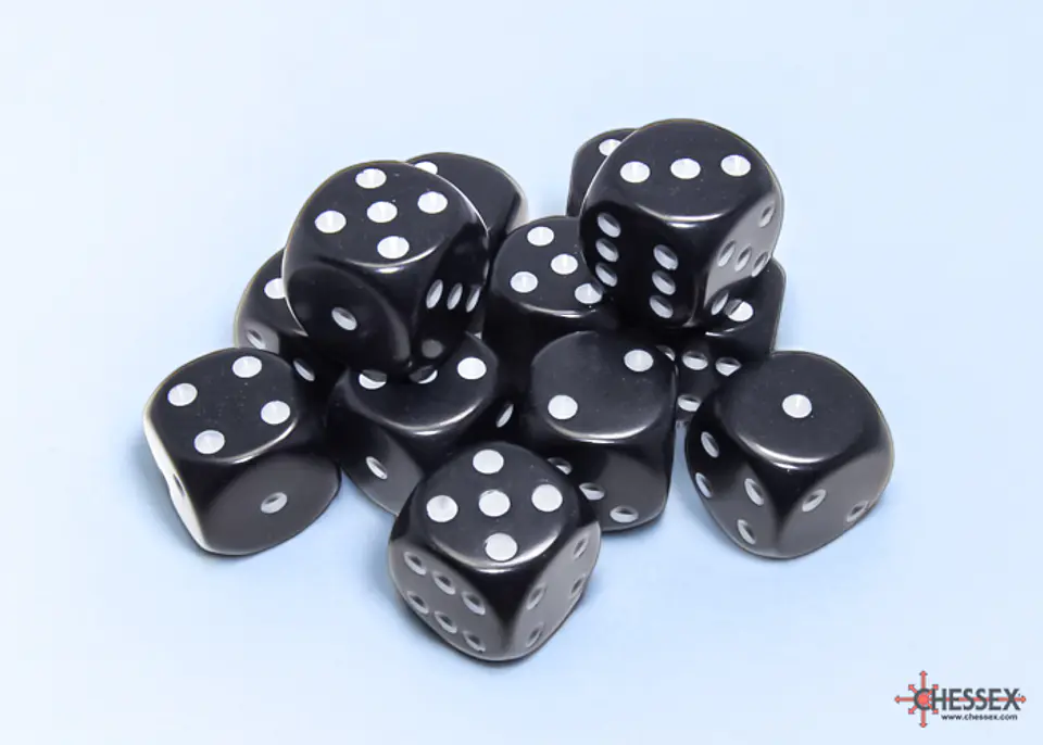 Set de 12 dados (6 lados) Opaque Negro-Blanco 2