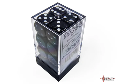 Set de 12 dados (6 lados) Opaque Negro-Blanco