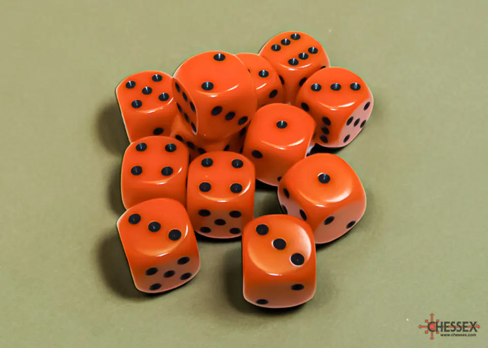 Set de 12 dados (6 lados) Opaque Naranjo-Negro 2