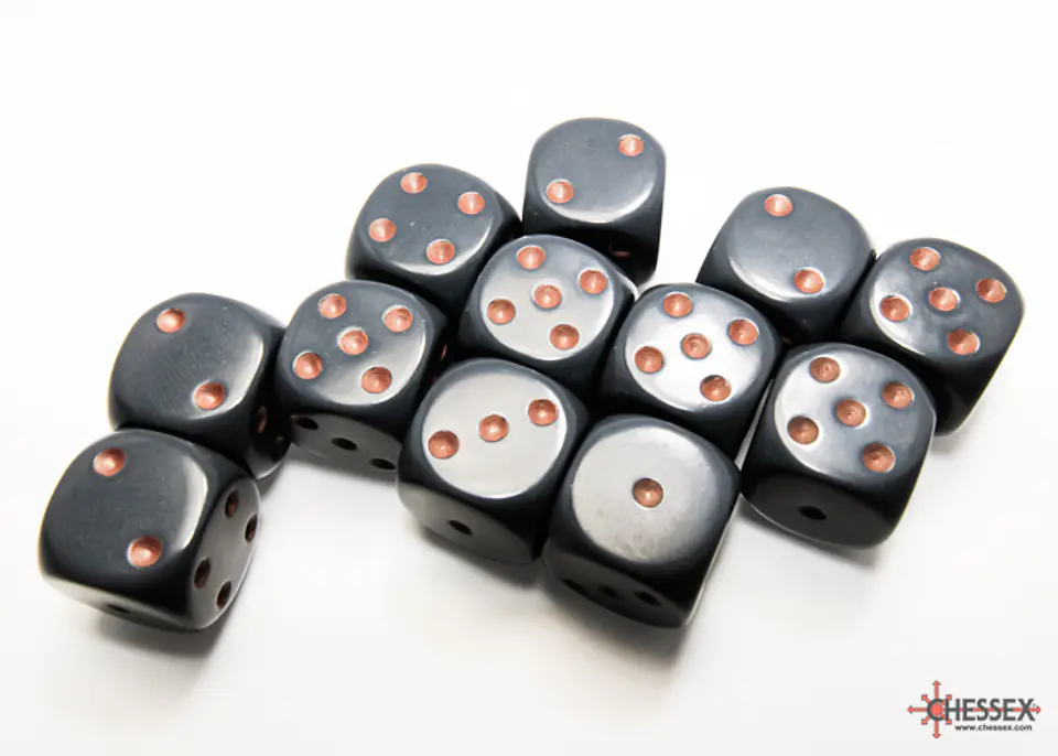 Set de 12 dados (6 lados) Opaque Gris-Cobre 2