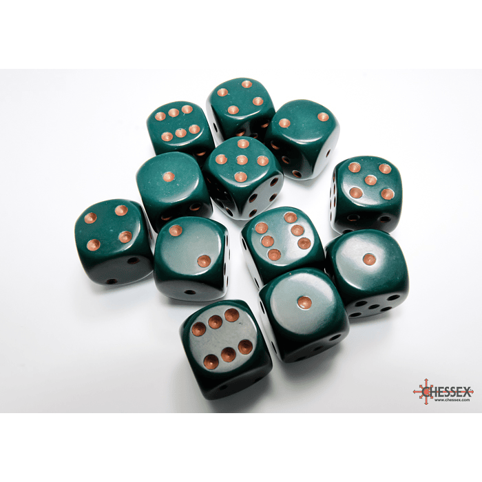 Set de 12 dados (6 lados) Opaque Verde Oscuro-Dorado 2