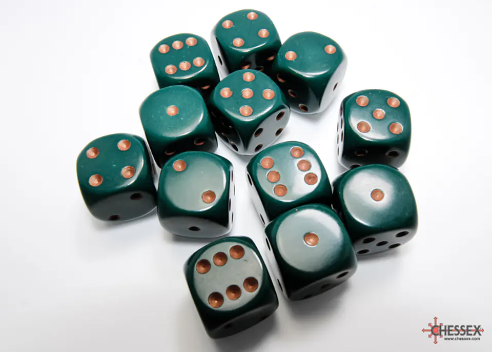 Set de 12 dados (6 lados) Opaque Verde Oscuro-Dorado 2