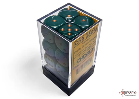 Set de 12 dados (6 lados) Opaque Verde Oscuro-Dorado
