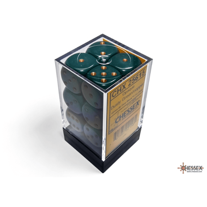 Set de 12 dados (6 lados) Opaque Verde Oscuro-Dorado 1
