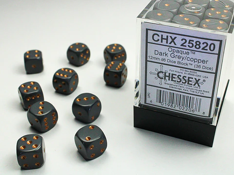 Set de 36 dados de 12mm (6 lados) Opaque Gris Oscuro-Dorado