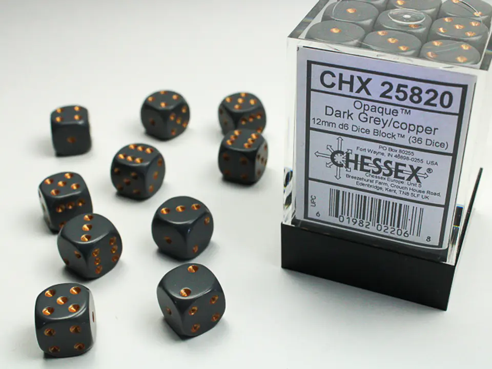 Set de 36 dados de 12mm (6 lados) Opaque Gris Oscuro-Dorado 1