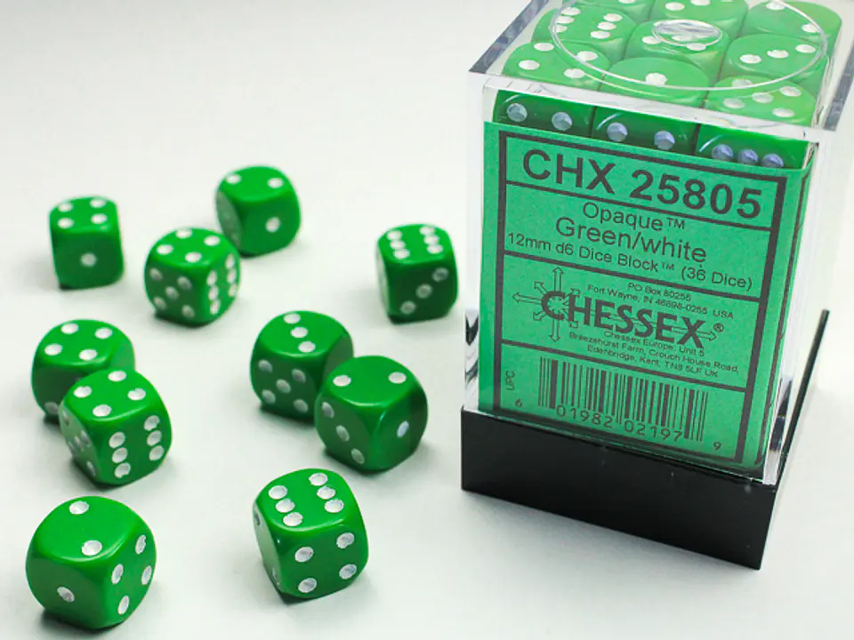 Set de 36 dados de 12mm (6 lados) Opaque Verde-Blanco 1