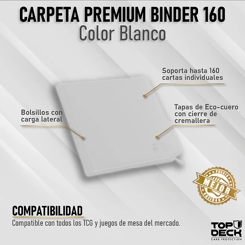 Carpeta Top Deck Premium Binder Blanca 4 Bolsillos 