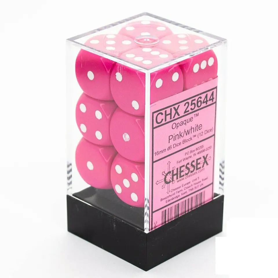 Set de 12 dados (6 lados) Opaque Rosado-Blanco 1