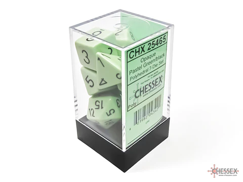 Set de 7 dados (varios lados) Opaque Verde Pastel-Negro 