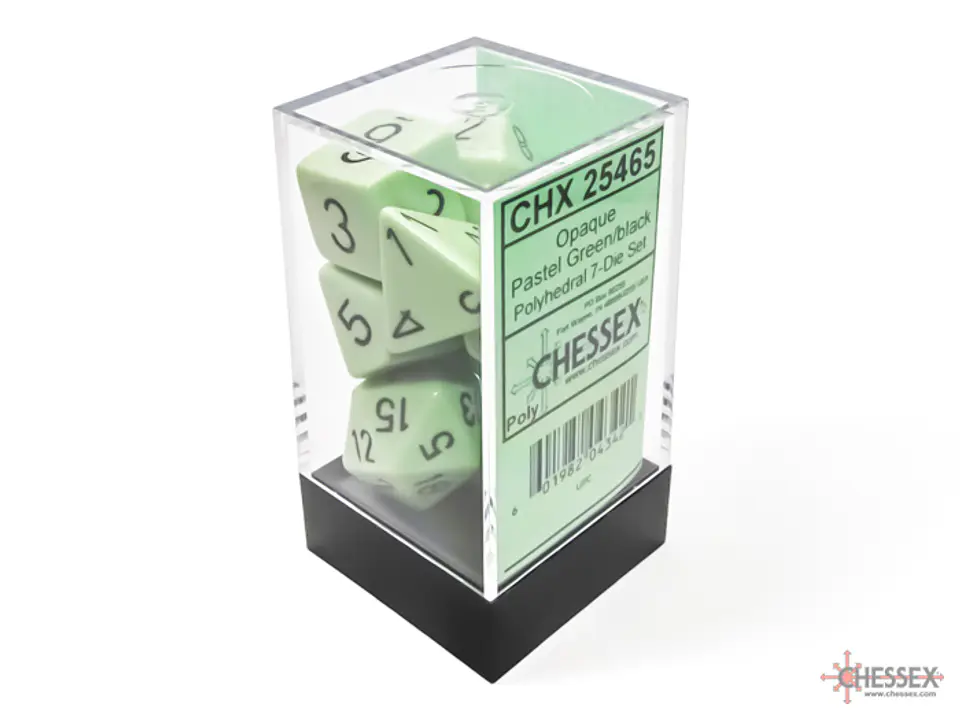 Set de 7 dados (varios lados) Opaque Verde Pastel-Negro  1