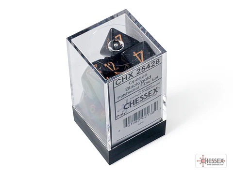 Set de 7 dados (varios lados) Opaque Negro-Dorado 