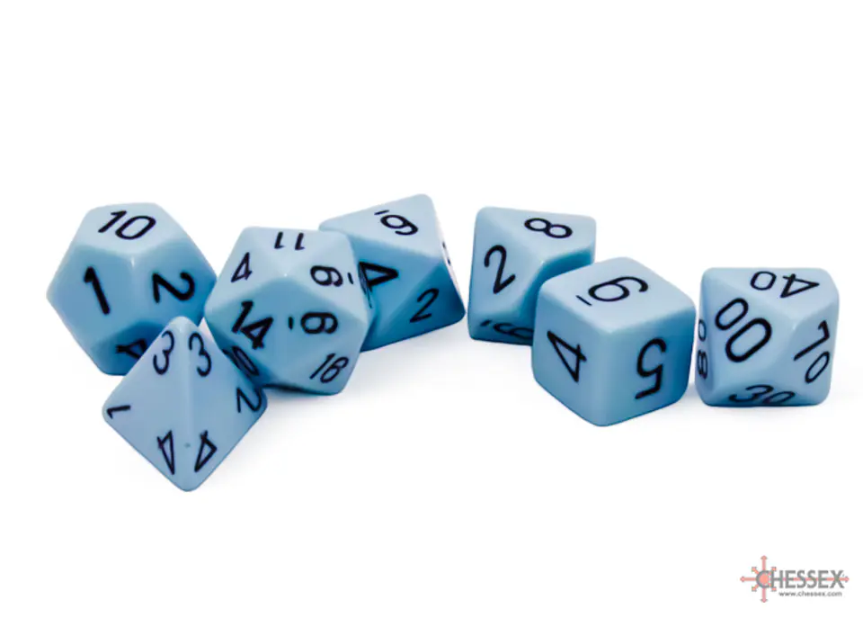 Set de 7 dados (varios lados) Opaque Azul Pastel-Negro  2