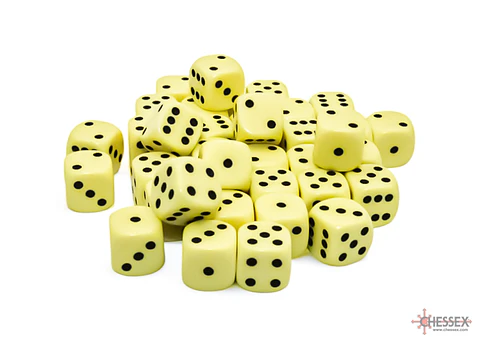 Set de 36 dados de 12mm (6 lados) Opaque Amarillo Pastel-Negro 