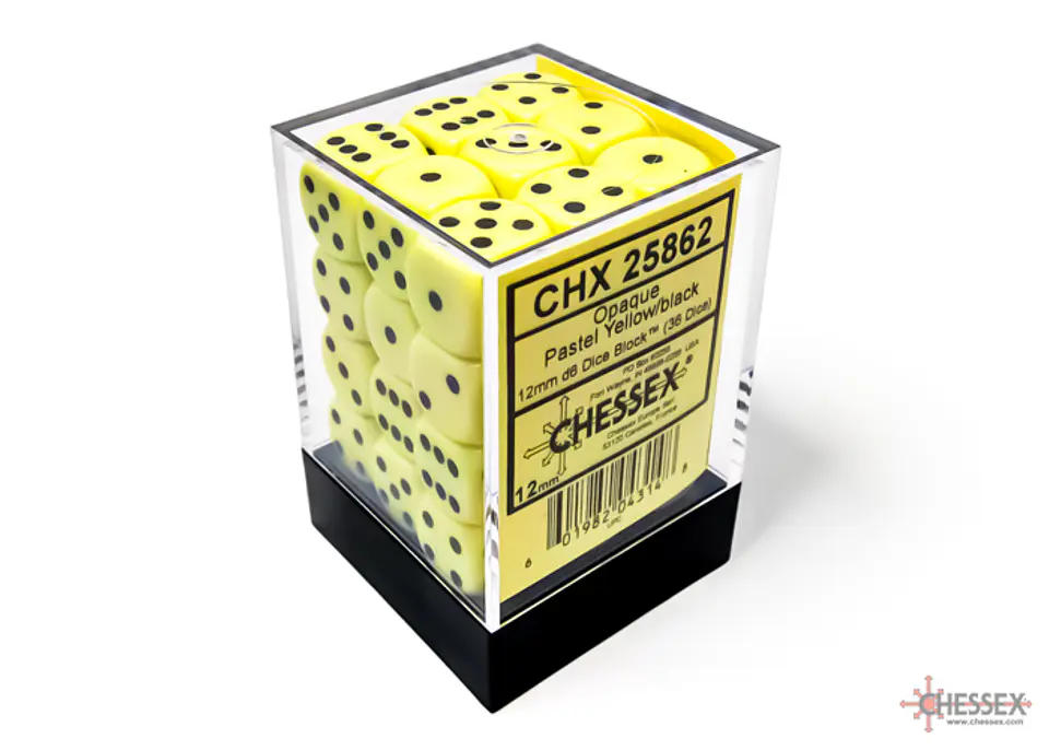 Set de 36 dados de 12mm (6 lados) Opaque Amarillo Pastel-Negro  2