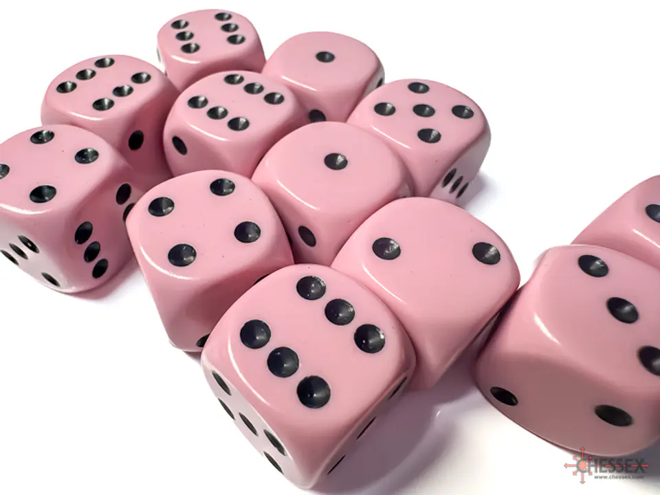 Set de 12 dados (6 lados) Opaque Rosado Pastel-Negro  2