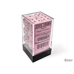 Set de 12 dados (6 lados) Opaque Rosado Pastel-Negro 