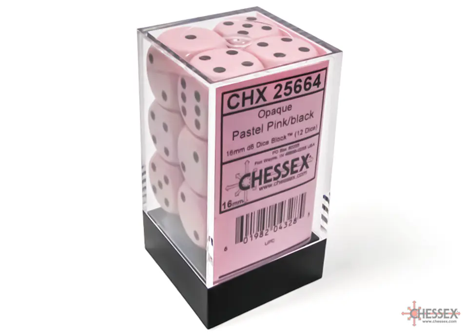Set de 12 dados (6 lados) Opaque Rosado Pastel-Negro  1