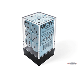 Set de 12 dados (6 lados) Opaque Azul Pastel-Negro 