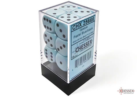 Set de 12 dados (6 lados) Opaque Azul Pastel-Negro 
