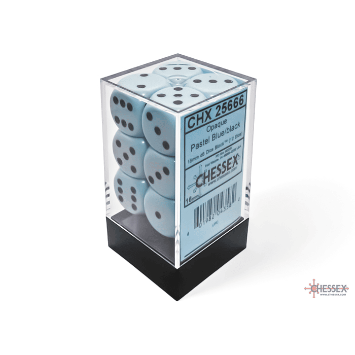 Set de 12 dados (6 lados) Opaque Azul Pastel-Negro  1