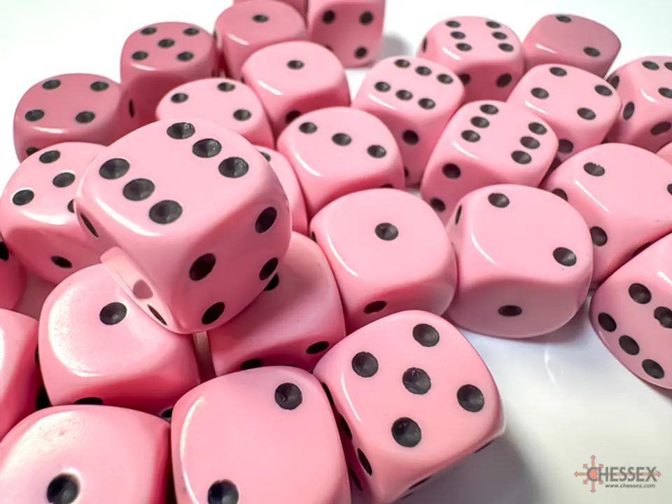 Set de 36 dados de 12mm (6 lados) Opaque Rosado Pastel-Negro  2