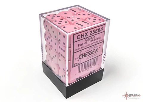 Set de 36 dados de 12mm (6 lados) Opaque Rosado Pastel-Negro 