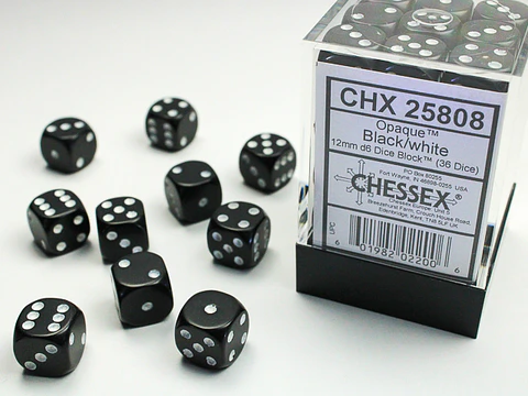 Set de 36 dados de 12mm (6 lados) Opaque Negro-Blanco