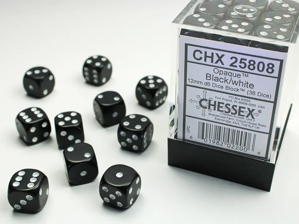 Set de 36 dados de 12mm (6 lados) Opaque Negro-Blanco 1