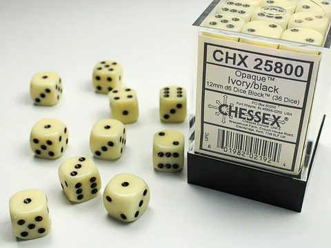 Set de 36 dados de 12mm (6 lados) Opaque Marfil-Negro