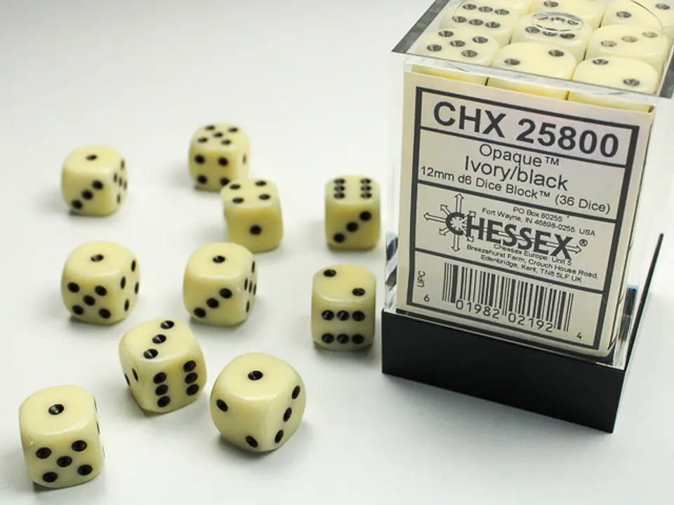 Set de 36 dados de 12mm (6 lados) Opaque Marfil-Negro 1