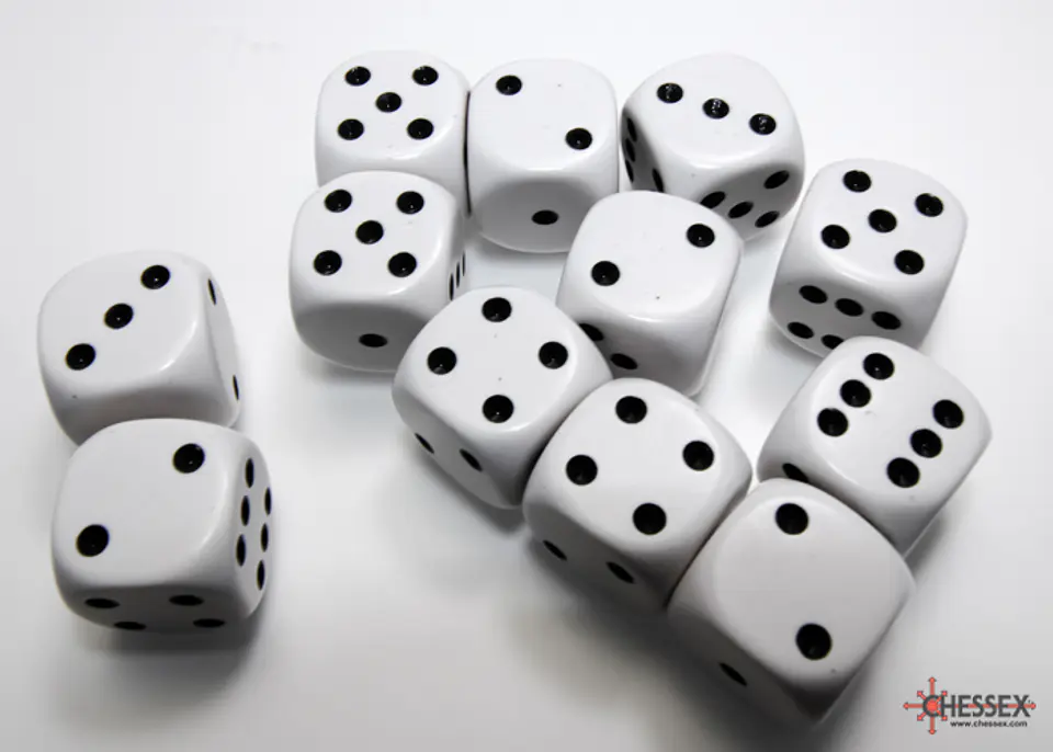 Set de 12 dados (6 lados) Opaque Blanco-Negro 2