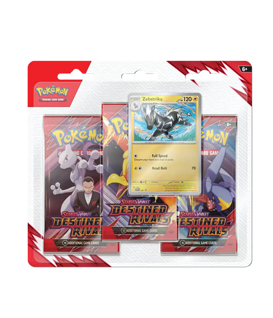 Scarlet & Violet: Destined Rivals - 3 Pack Blister (Zebstrika - Inglés)  1