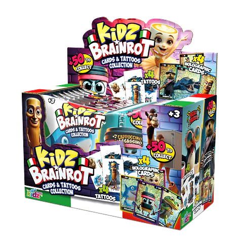 Brainrot Holographic Cards + Tattoos Display 