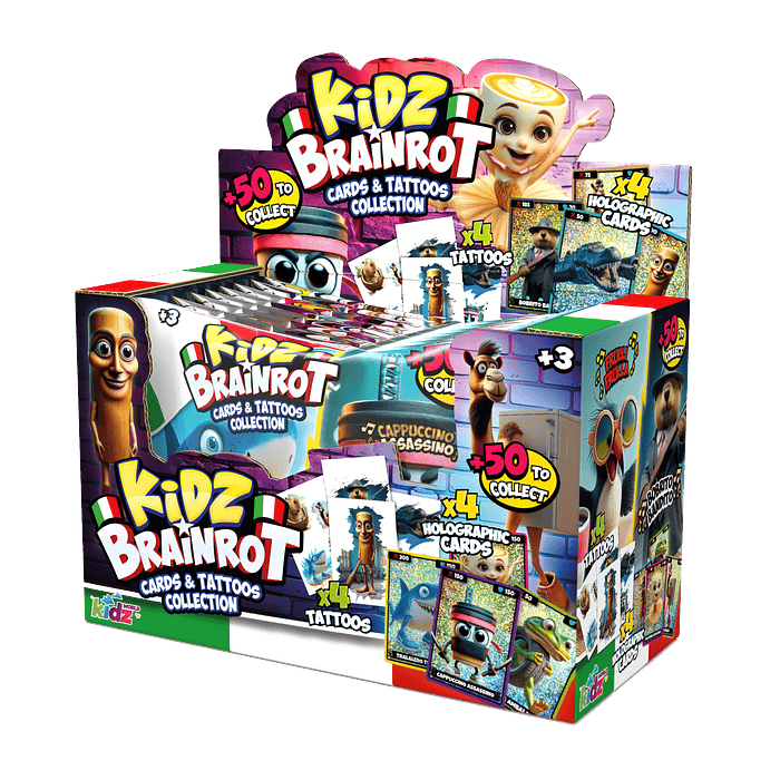 Brainrot Holographic Cards + Tattoos Display 