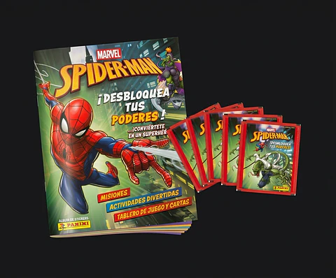 Pack álbum + 20 sobres álbum Spider-Man ¡Desbloquea tus Poderes!