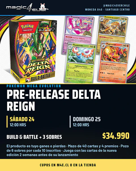 Inscripción Pre-Release Pokémon Delta Reign · Sábado 24