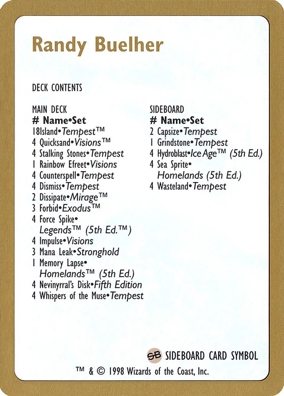 Randy Buehler Decklist (Retro Frame) 1