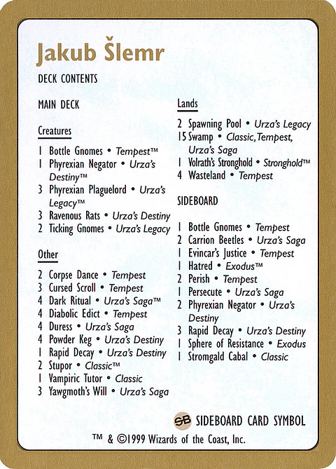 Jakub Šlemr Decklist (1999) (Retro Frame)