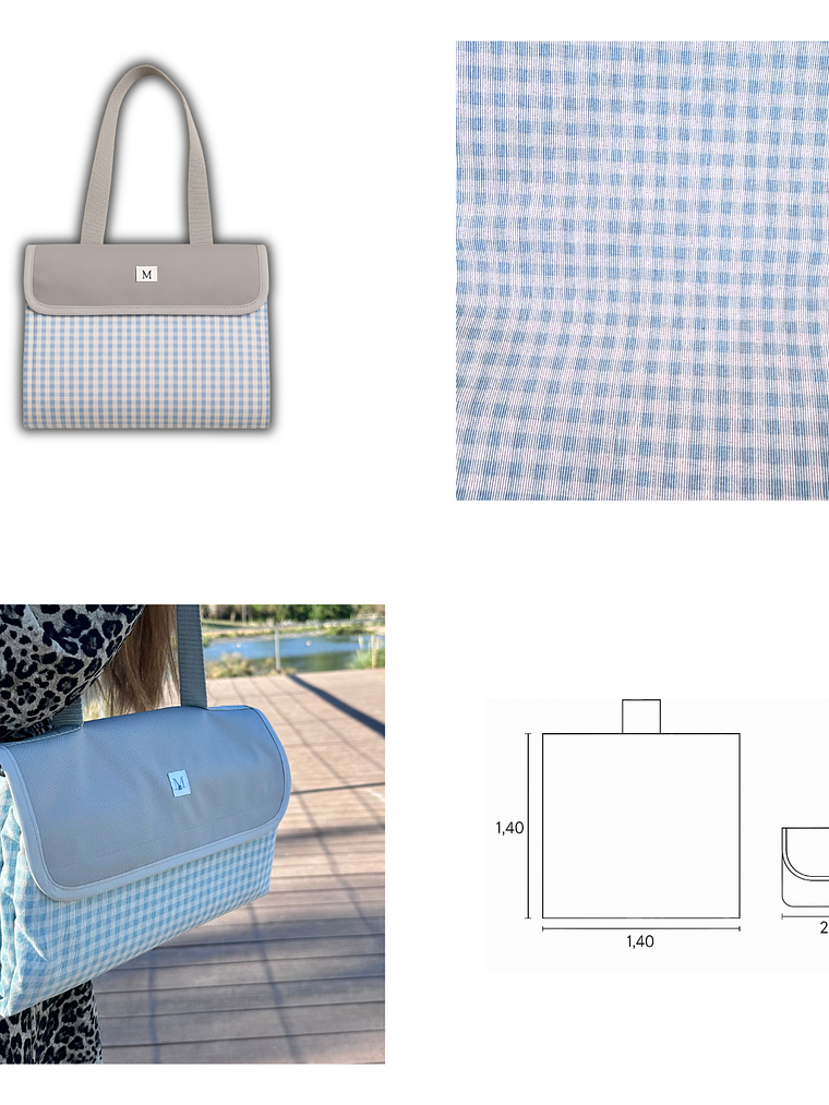 Manta de Picnic Vichy Celeste 2