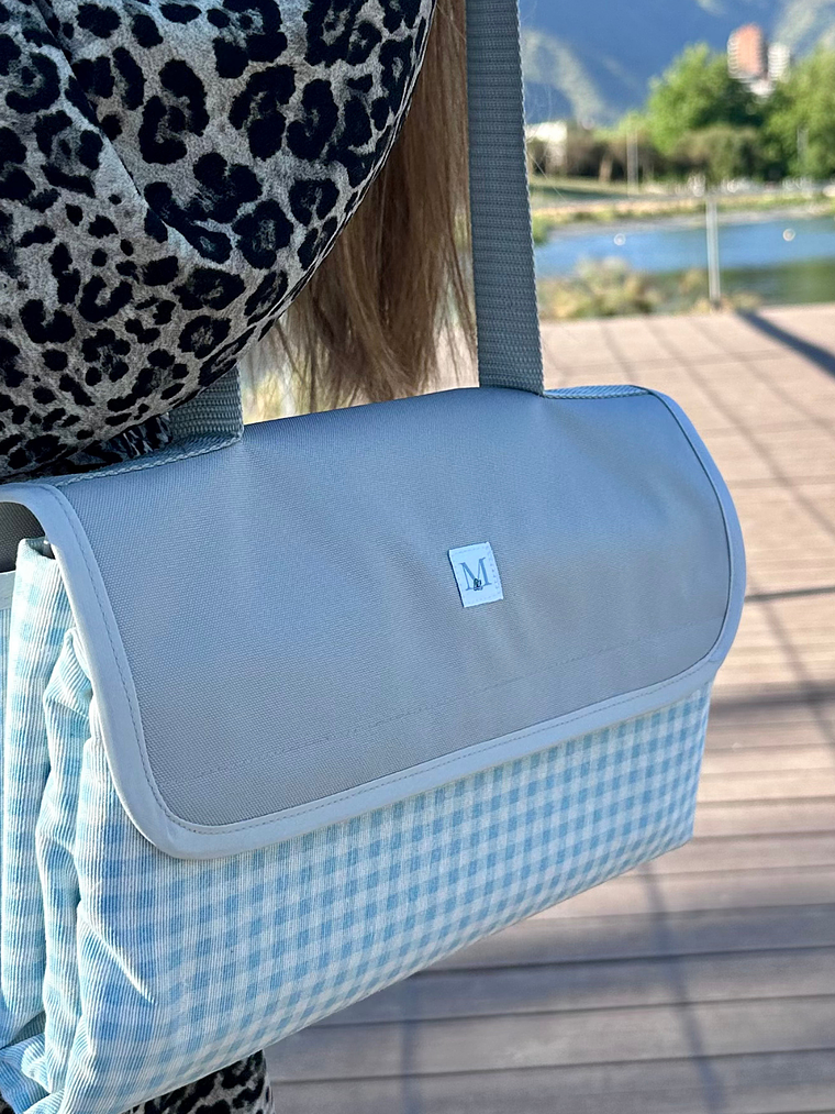 Manta de Picnic Vichy Celeste 3